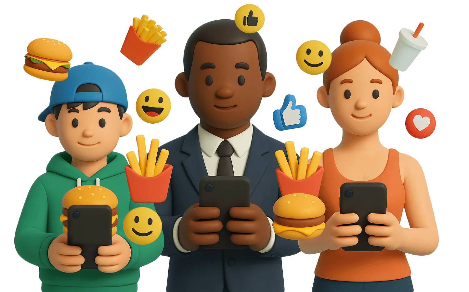 Illustration of people holding food.