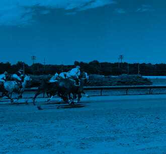 Jockeys racing horses on a horse track