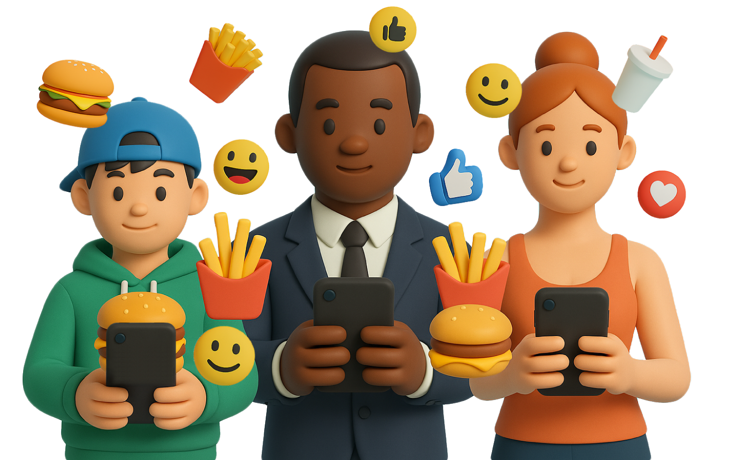 Illustration of people holding food.
