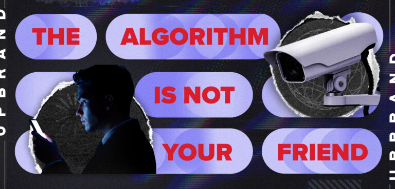 The algorithm is not your friend, with a man in shadow and a security camera