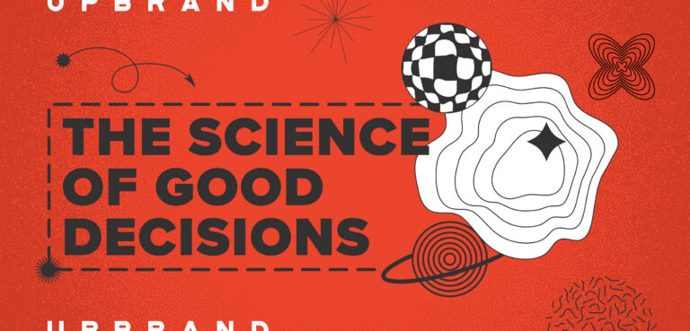 The Science of Good Decisions, with abstract line drawings on an orange background