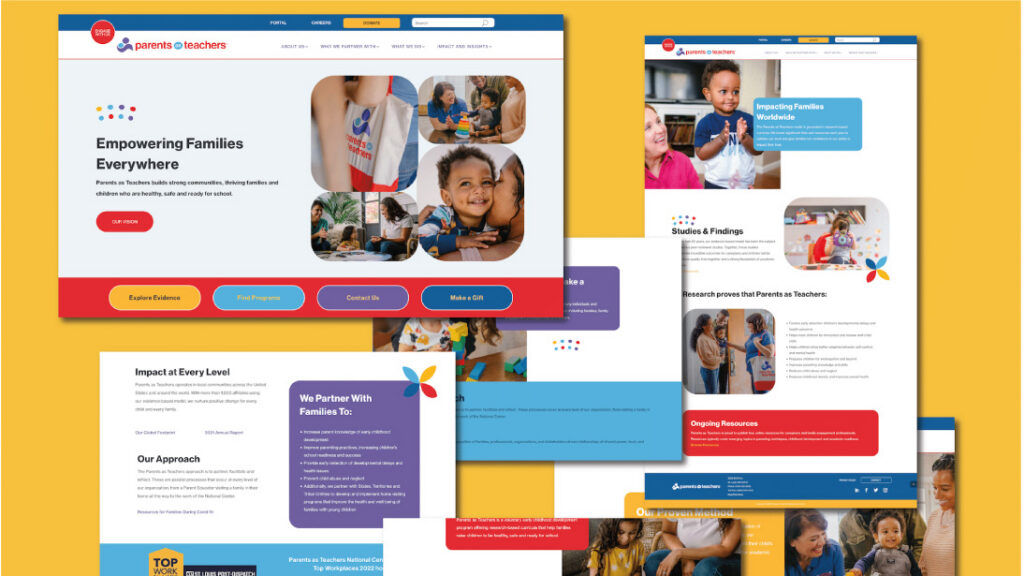 The Parents as Teachers website across several screens, headlined Empowering Families Everywhere.