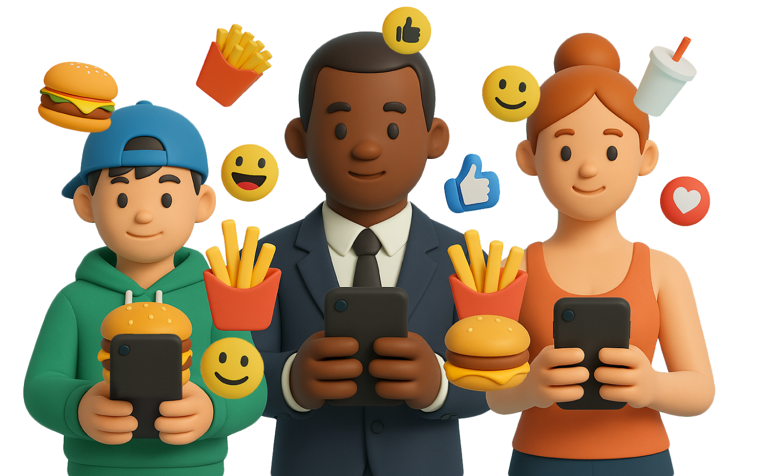 Illustration of people holding food.