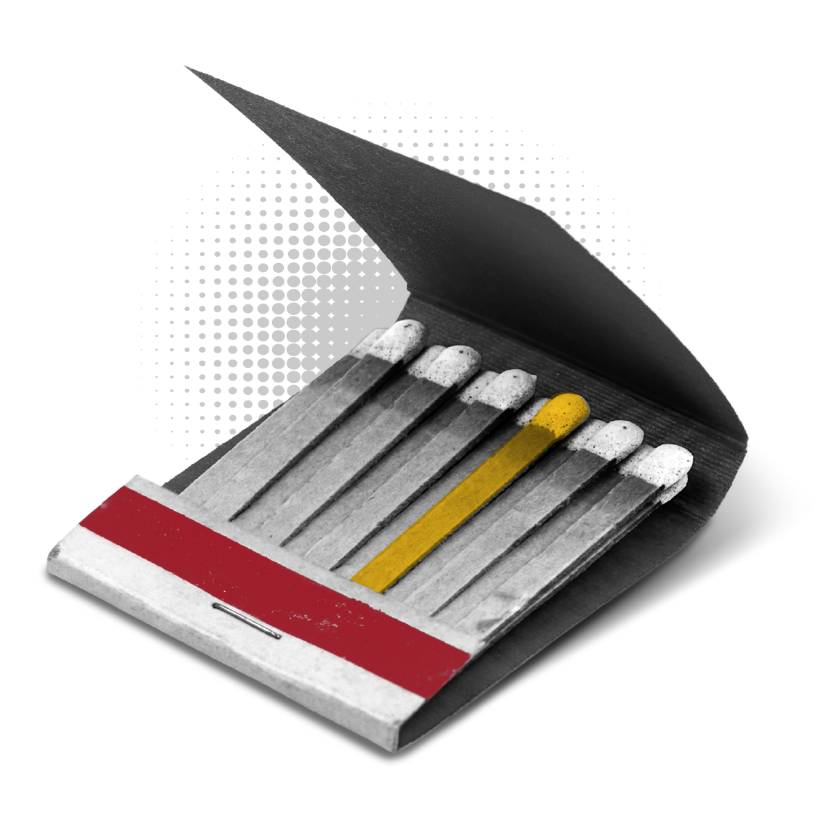 An open matchbook with its matches still unstruck